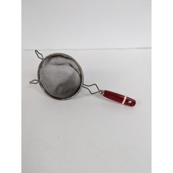 Vintage Ekco Red Wood Handle 11" Hand Held Sieve Strainer Screen Sifter - Picture 4 of 6